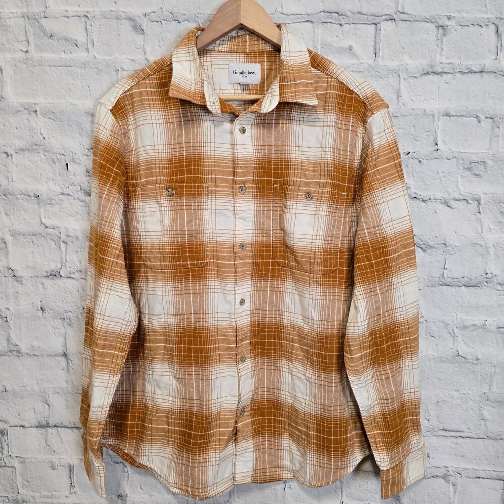 Goodfellow Plaid Button-Front Long Sleeve Shirt Sz L yellow casual A12